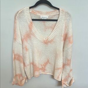 Anthropologie Pink and Cream V-Neck Sweater